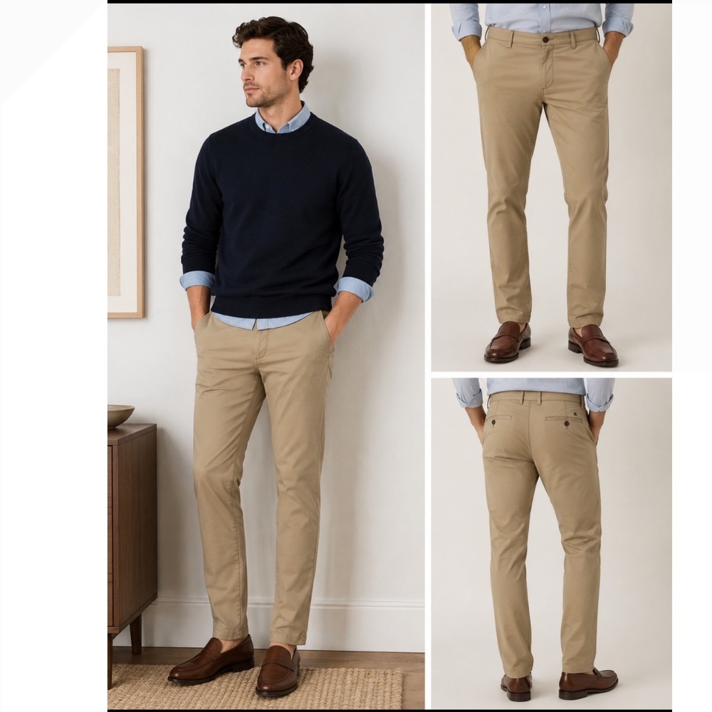 Banana Republic Slim Fit Chino Pants Men 33x32 Tan Khaki Stretch Cotton Trousers